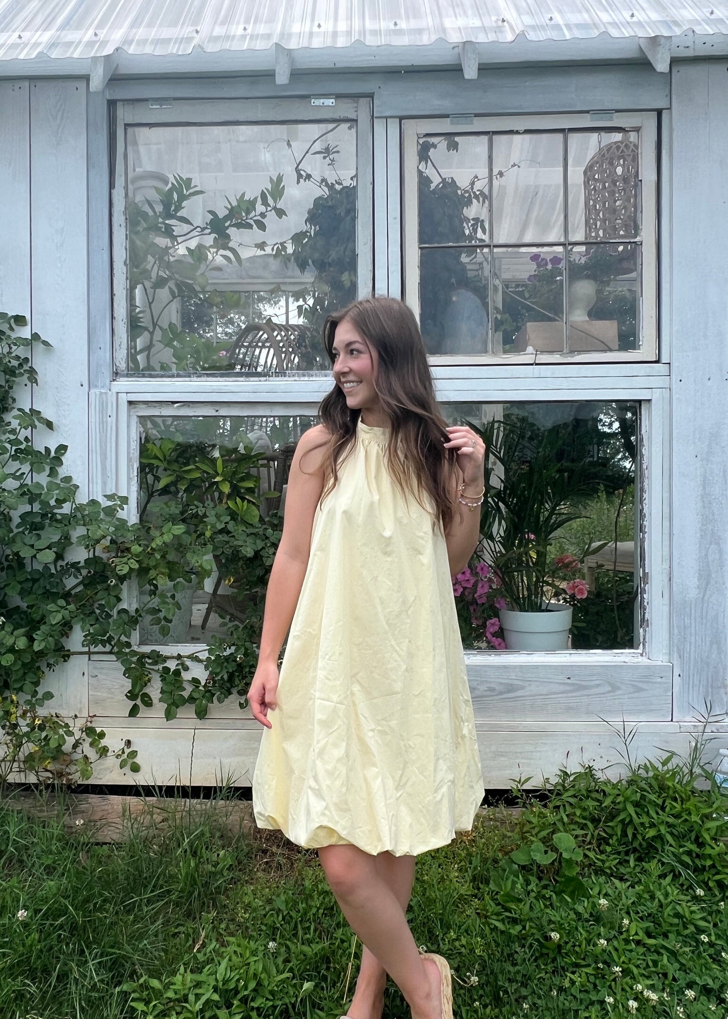 Isla Bubble Halter Dress - Butter Yellow