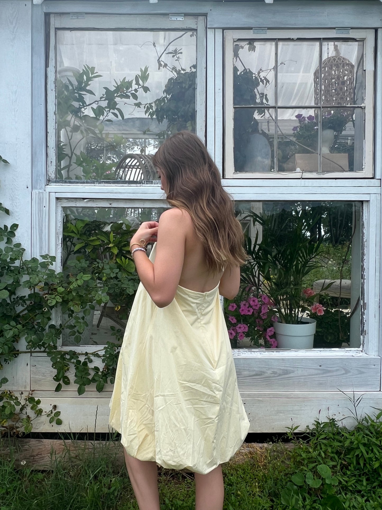 Isla Bubble Halter Dress - Butter Yellow
