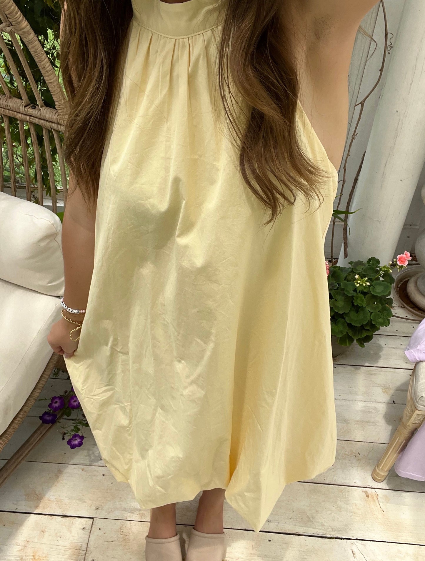 Isla Bubble Halter Dress - Butter Yellow