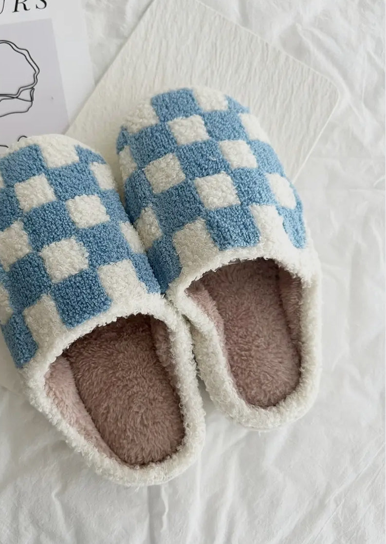 Baby Blue Checkered Slippers