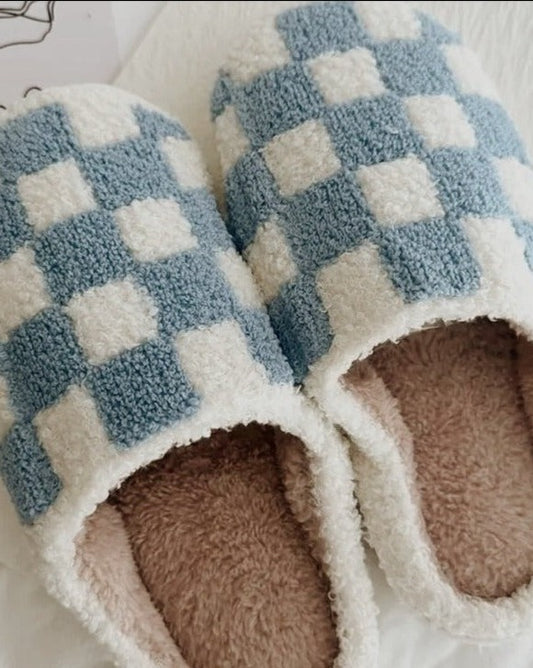 Baby Blue Checkered Slippers